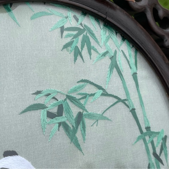 Chinese Panda Suzhou Table Silk Embroidery Double Sided‎ Wooden Screen - Picture 8 of 12